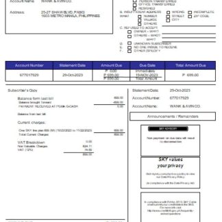 Sky Cable Corporation utility business bill, SCR download template file