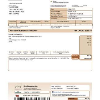 South Africa Joburg business utility bill Word and PDF template pages download template file