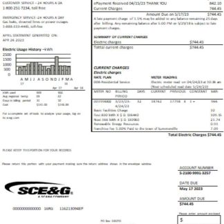 South Carolina SCE&G electricity utility business bill, SCR download template file