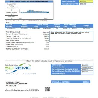 South Central Indiana REMC utility business bill, SCR download template file