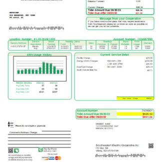 Southeastern Electric Cooperative, Inc. utility business bill, SCR download template file