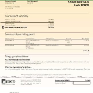 Southern California EDISON utility business bill, page 1 SCR download template file