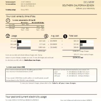 Southern California EDISON utility business bill, page 3, SCR download template file