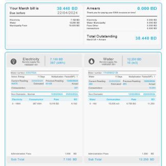 Bahrain EWA business utility bill Word and PDF template download template file