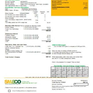 Southern Maryland Electric Cooperative SMECO utility business bill, SCR download template file