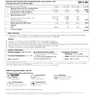 SP Group utility business bill, SCR, page 2 download template file