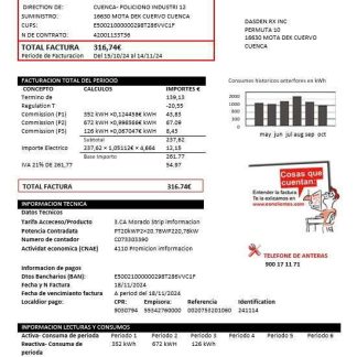 Spain E.ON electricity business utility bill template in Word and PDF formats download template file