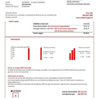 Spain EDP Energia business utility bill template in Word and PDF formats download template file