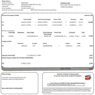 Spain Feníe Energía business utility bill template in Word and PDF formats download template file