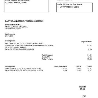 Spain Renfe business utility bill template in Word and PDF formats download template file