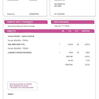 Spain Yacom business utility bill Word and PDF template download template file