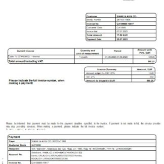 Baltcom telecommunications utility business bill, SCR download template file