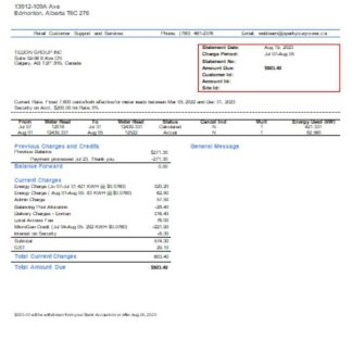 Spark Alberta utility business bill, SCR download template file