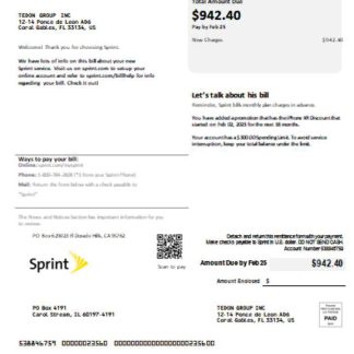 Sprint (T Mobile) utility business bill, SCR download template file