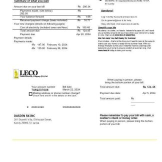 Sri Lanka LECO Company electricity business utility bill template in Word and PDF formats download template file