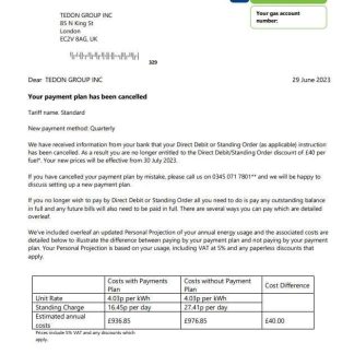 SSE Energy utility business bill, Word and PDF template, version 1 download template file