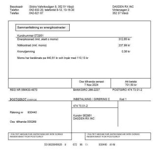 Sweden NVSH Energi business utility bill template in Word and PDF formats download template file