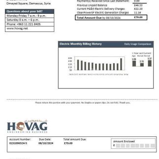 Syria HOVAG Company electricity business utility bill template in Word and PDF formats download template file