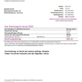 T Mobile Deutschland Gmbh utility business bill, SCR download template file