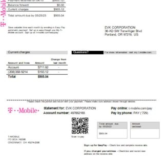 T Mobile US utility business bill SCR download template file