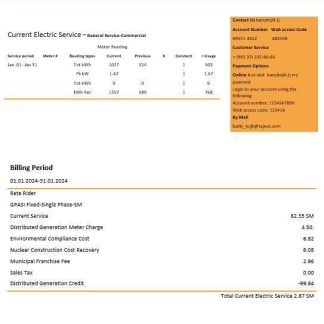 Tajikistan Barqi Tojik Company electricity business utility bill template in Word and PDF formats download template file
