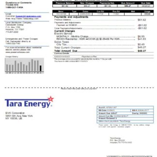 Tara Energy utility business bill, SCR download template file