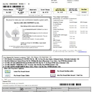 Tata Indicom mobile utility business bill, page 1, SCR download template file