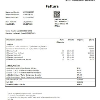 TeleTu S p A utility business bill, SCR download template file