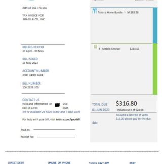 Telstra Group Limited telecommunications utility business bill, SCR download template file