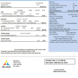 Tennesse MLGW utility business bill, SCR download template file