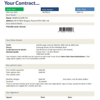 Tesco Mobile utility business bill, SCR download template file