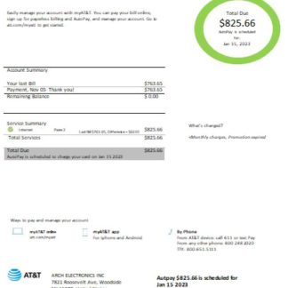 Texas AT&T easy to fill utility business bill SCR download template file