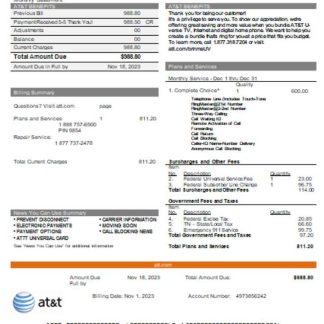 Texas AT&T telecommunications business utility, bill, SCR download template file