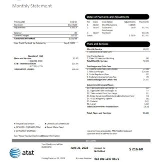 Texas AT&T telecommunications utility business bill, page 1, SCR download template file