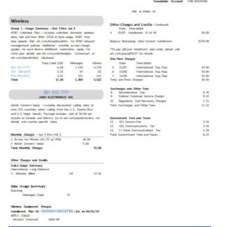 Texas AT&T telecommunications utility business bill, page 2, SCR download template file