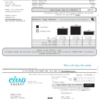 Texas Cirro Energy utility business bill, page 1 SCR download template file