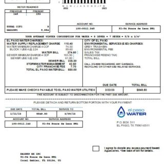 Texas El Paso Water utility business bill, SCR download template file