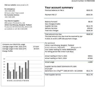 Thailand JERA power business utility bill template in Word and PDF formats download template file