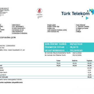 Turkey Turktelekom business utility bill template in Word and PDF formats, fully editable download template file