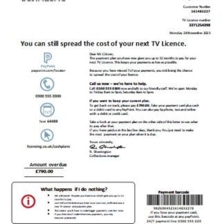 TV Licensing utility business bill, SCR download template file