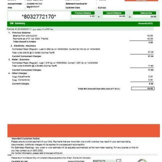 UAE ABU DHABI DISTRIBUTION 7 CO. business utility bill Word and PDF template, version 2 download template file