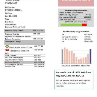 UAE Abu Dhabi Distribution electricity utility bill download template file