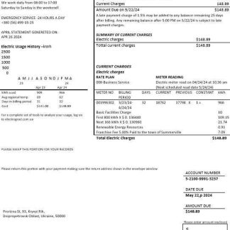 Ukraine Elektrograd electricity business utility bill template in Word and PDF formats download template file