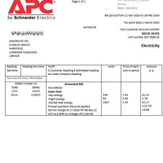 United Kingdom APC electricity business utility bill template in Word and PDF formats download template file