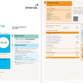 United Kingdom British Gas business utility bill, Word and PDF template, 4 pages 1 2 download template file