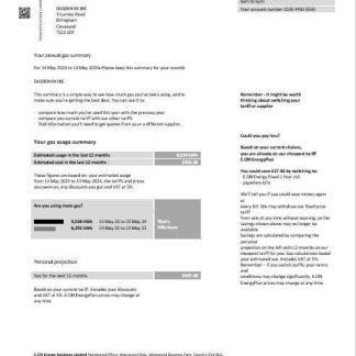 United Kingdom E.ON business utility bill template in Word and PDF formats, version 2 download template file