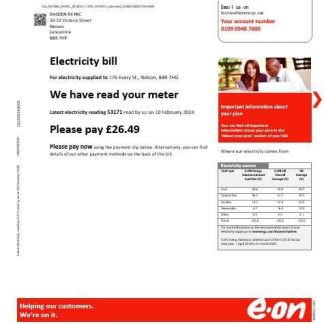 United Kingdom E.ON business utility bill template in Word and PDF formats, version 3 download template file