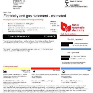 United Kingdom E.ON business utility bill template in Word and PDF formats, version 4 download template file