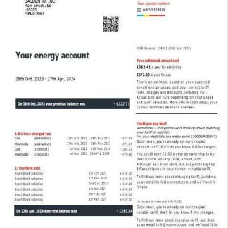 United Kingdom Eon gas and electricity business utility bill in Word and PDF formats, version 7 download template file