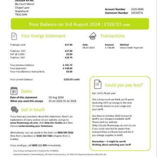 United Kingdom Flow Energy business utility bill template in Word and PDF formats download template file